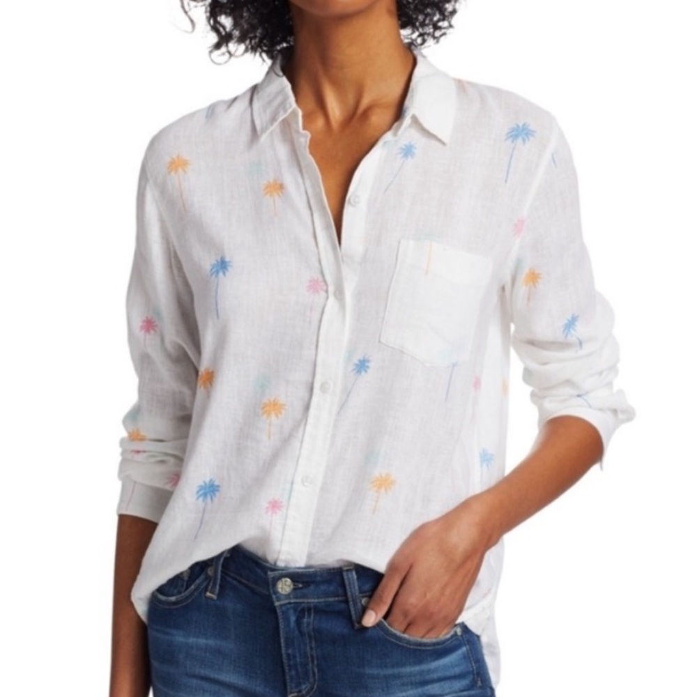 ❤️ Rails Charlie Linen Blend Rainbow Palm Trees Shirt Size Small NWOT
